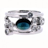 18ct white gold cabochon cut sapphire and diamond ring